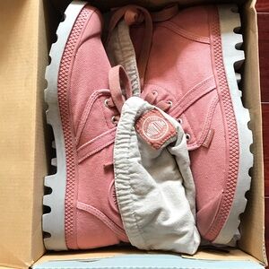 Palladium Women's Pink Canvas Boots with Gray Sole
